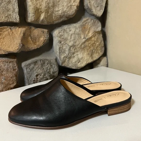 Clarks Pure Blush Leather Black Mules Size 8.5 - Picture 4 of 10